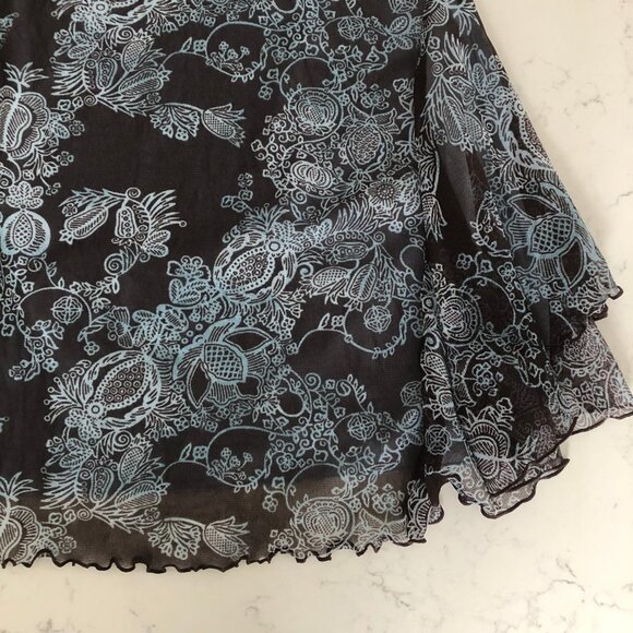 Mexx Sweet Pull On Lined Faux Wrap Floral Skirt Chocolate Brown + Blue Sz S NWT - Picture 10 of 15